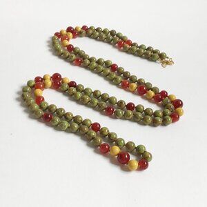 Vintage Joan Rivers Green Red Yellow Swirl Beaded Hand Knotted Necklace